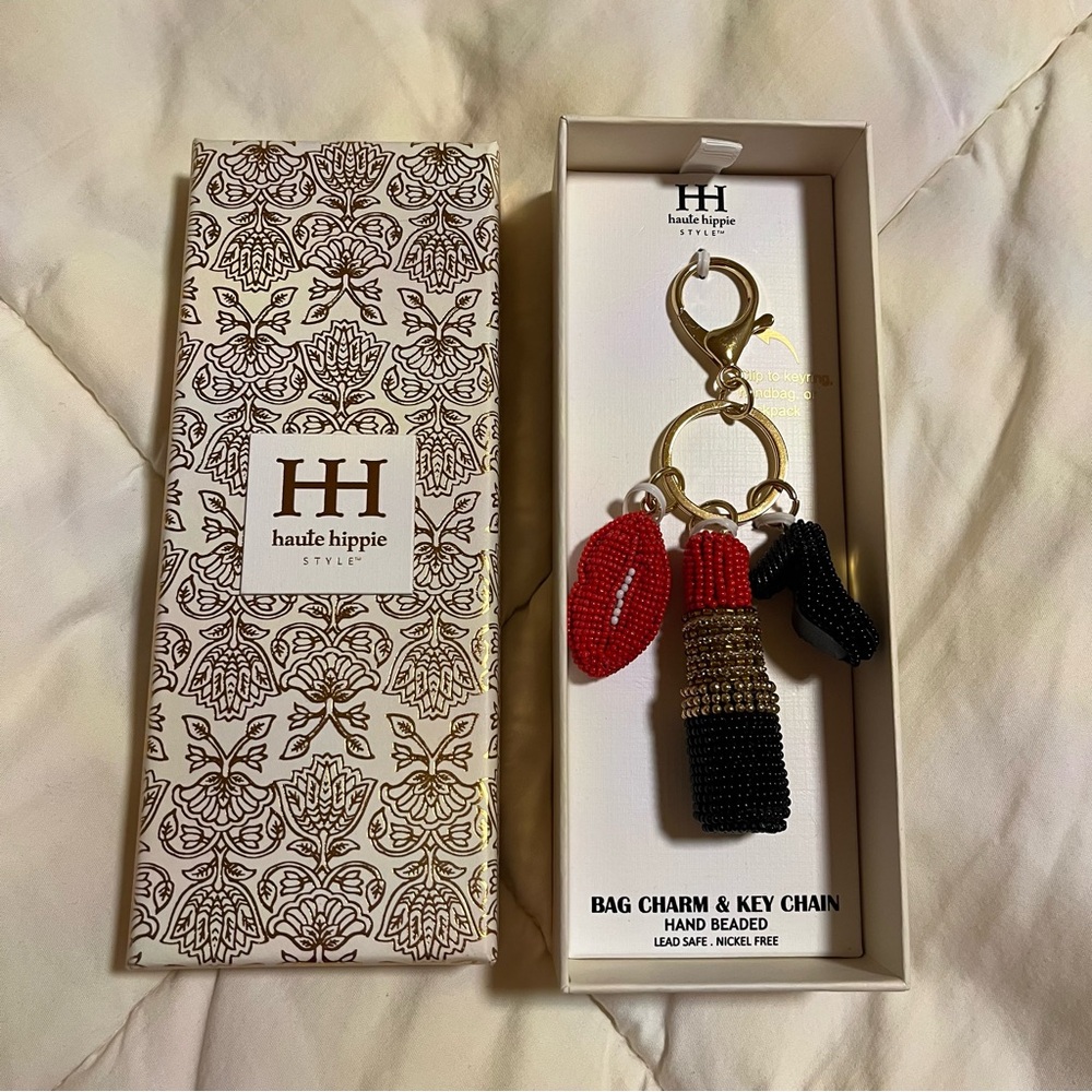 Haute Hippie Beaded Lipstick Key Chain - Red, Black, Gold